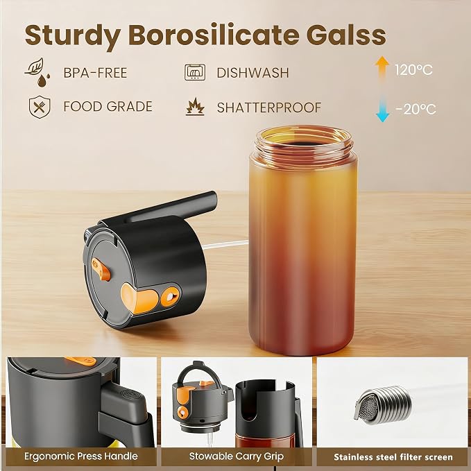 17oz/500ml Leak-Proof Glass Olive Oil Sprayer for Cooking, Fine Mist & Pour | 2 in 1 Oil Dispenser and Sprayer, Switch Between Fine Mist & Precision Pour for Air Fryer, BBQ, Salad, Baking - Black