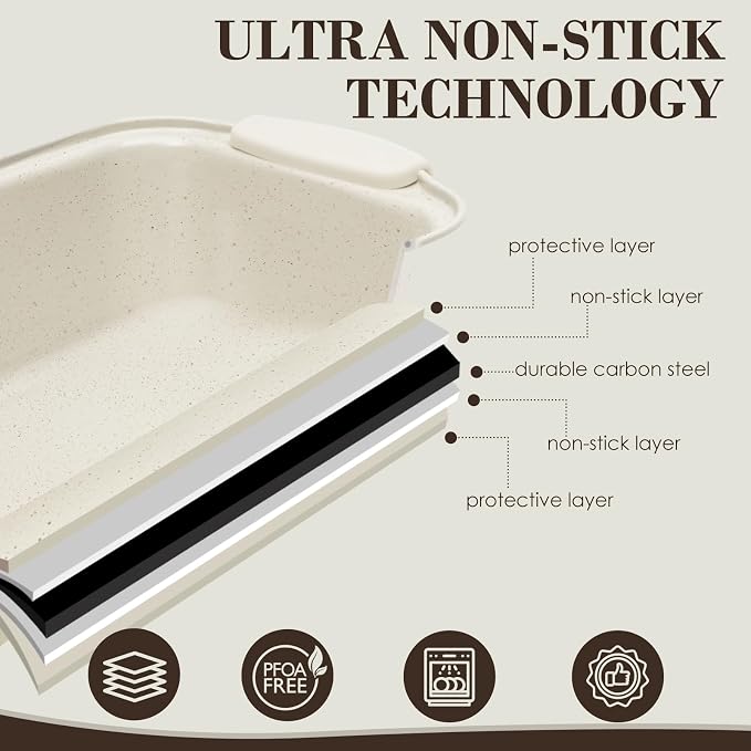 Baking Pans Set Nonstick, Stackable Bakeware Sets with Silicone Handles, AIVIKI 22 Pieces Oven Pan for Cooking Including Baking Cookie Sheet with Rack, Roast Pan, Cake Pan, Loaf Pan, Muffin Pan, Cream