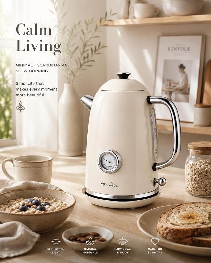 Harriet 61oz Electric Kettle with Thermometer, Retro Hot Water Boiler | 1500W Hot Water Kettle, Electric Tea Kettle for Boiling Water, LED Indicator, Auto Shut-Off & Boil Dry Protection