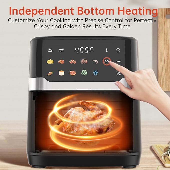 VUSIGN Air Fryer 6.8QT, 10-in-1 Functions Airfryer with Visible Window, 400°F Fast Heating & Adjustable Bottom Heater for Crispier Results, Nonstick & Dishwasher-Safe Basket, 1700W, Black