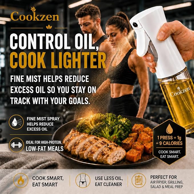Oil Sprayer for Cooking, 200-ml | Avocado Oil Spray Bottle, Refillable, Reusable Fine Mist Spray Bottle for Air fryer, BBQ, Salad, Baking (white)
