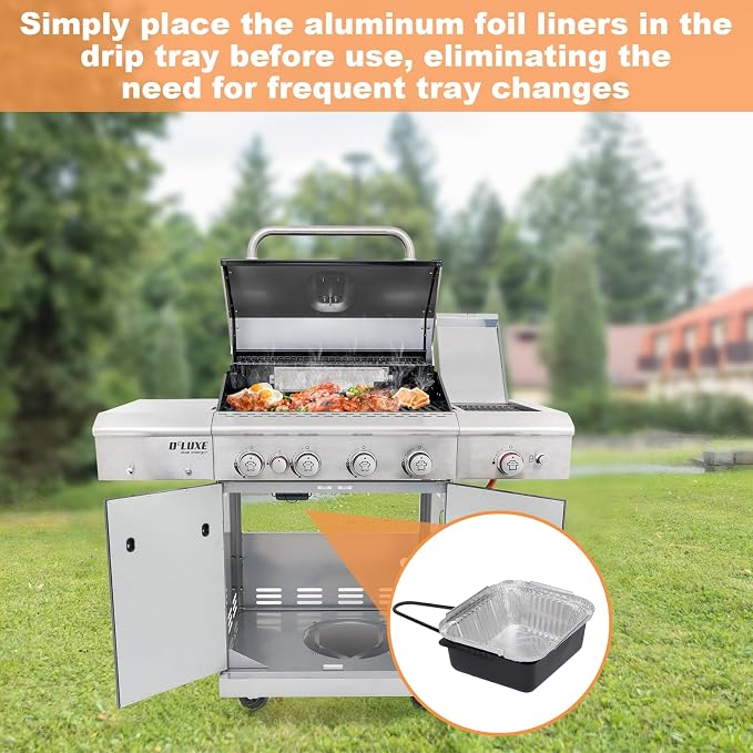 720-0830H Grease Drip Pan Liners for Nexgrill 720-0888 720-0896B Grill Part | 15PCS foil catchers for Nexgrill 720-0888S, reduce flare-ups, easy to install, recyclable, Aluminum, disposable 4.7 x 5.9"
