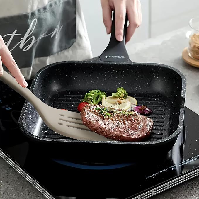 Silicone Kitchen Cooking Utensils Set: MOACC Heat Resistant 13inch Long Kitchen Gadgets, BPA Free Non Stick Rubber Cook Accessories For Food Prep, Frying, Serving, Basting (Light Grey)
