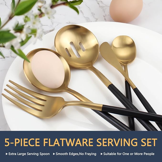 Blackgold Serving Utensils Set, 5pc Stainless Steel Serving Spoons | Serving Spoon,10.3’’,Utensils set for Parties,Buffet Serving Utensils,for Party Banquet,Heavy Duty Flatware,Dishwasher Safe