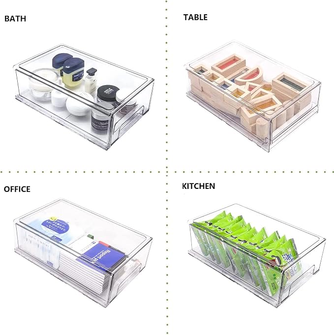 Mano 2Pack Clear Fridge Drawers Pull Out Stackable Refrigerator Drawer Organizer Bins Pantry Storage Box Plastic Food Containers for Kitchen Bathroom Office Closet (2pack-Large)