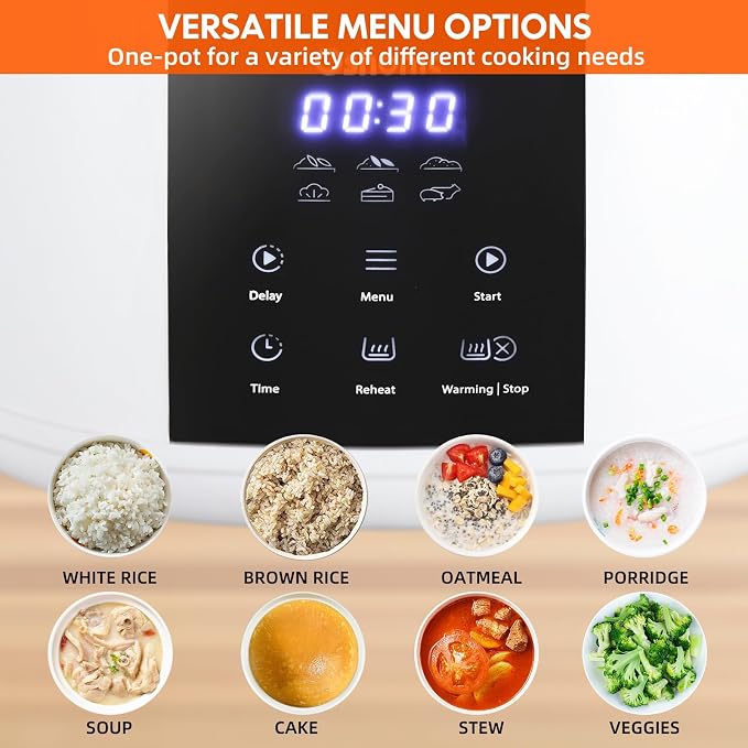 Rice Cooker Small,6-Cup Uncooked/12-Cup Cooked,6-in-1 Multi Cooker | Portable Non-Stick Rice Maker With Steamer Basket,12 Hours Timer Delay & Keep Warm Function for Soups,Stews,Oatmeal