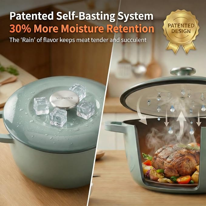 5QT Enameled Cast Iron Dutch Oven,Concave Self-Basting Lid,Green | Versatile,heavy-duty Large Dutch oven,PFAS-free,oven safe to 500°F,sourdough,braising/stews/roasting,Housewarming Gift(Jade)