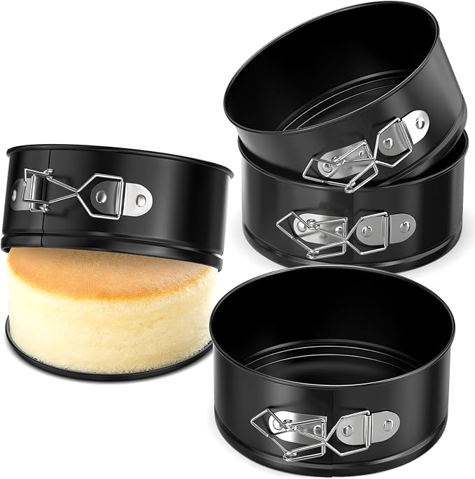 ZeroPone 4 Pack Mini Springform Pan Set for Mini Cheesecake Pizza | Non-stick Cheesecake Pan with Removable Bottom Small Cake Mold withstands up to 450°F