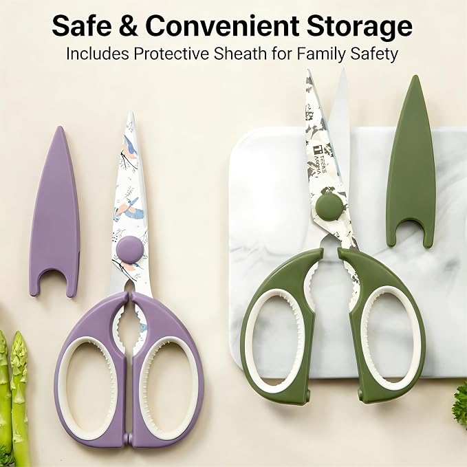 Kitchen Scissors All Purpose, ARCHIKING Kitchen Shears with Protective Sheath, Ultra Sharp Multipurpose Poultry Scissors for Chicken, Meat, Fish & Vegetables (Purple)