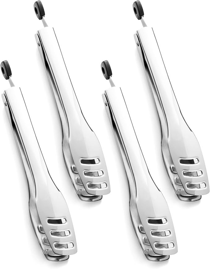 18/10 Stainless Steel Serving Tongs 4 Piece, 10.62 inch | Kitchen Tongs For Serving Food,Buffet, Wedding, Party Catering, Food Salad/Cake/Bread, BBQ with Locking