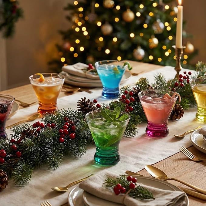 ColoVie Martini Glasses Set of 6 - Cocktail Glasses - 8oz Stemless Margarita, Bar, Dessert Glass - Colored Liquor Drinking Glassware - Cosmo, Manhattan, Espresso Martini - Cocktail Party Gift for Her | 8oz Martini Glasses for espresso martinis, cosmos,...