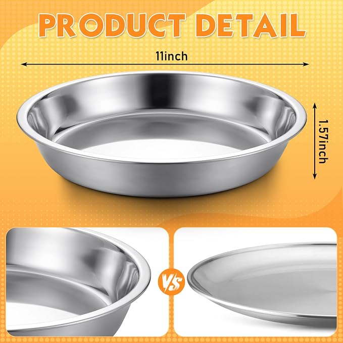 3 Pcs Deep Stainless Steel Pie Pan Set - Thickened Metal Baking Pans for Oven, Rust Proof Pie Plates for Kitchen (11 Inches,Larger Size)