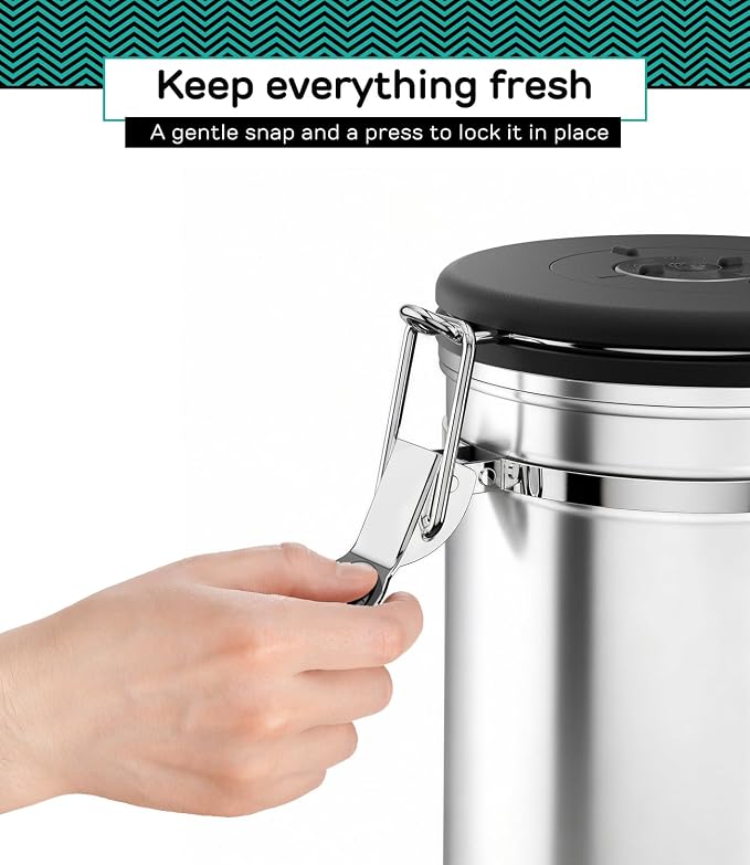 Coffee Gator Coffee Canister, 2Pack 22oz Stainless Steel Container | w/ Date Tracker, Scoop, Valve, Kitchen Food Storage Jars for Beans, Ground, Tea, Sugar, Cookie, Bar Accessories, Gray&Silver