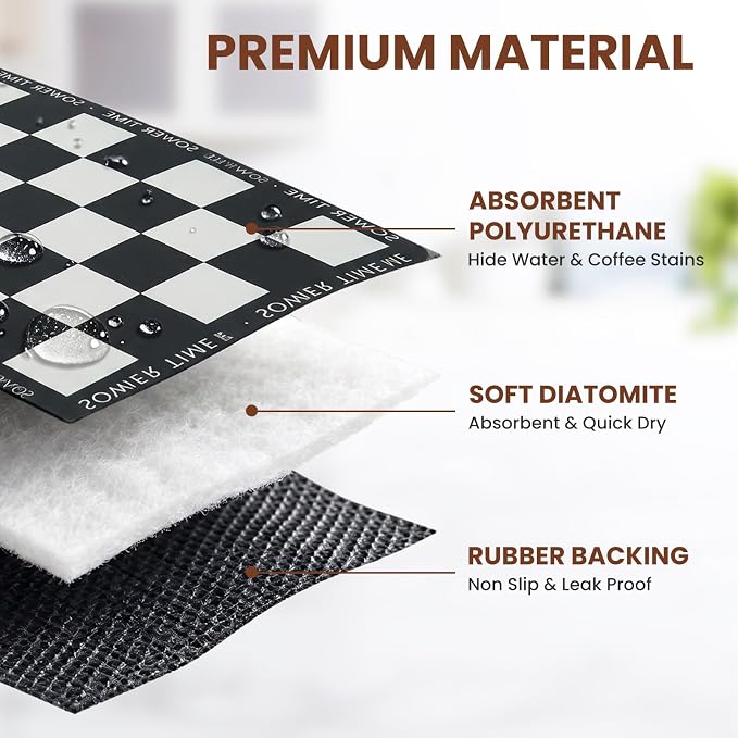 Coffee Mat Dish Drying,Non-Slip Easy Clean Sink Mat,Heat-resistant ,Fit Under Coffee Maker, Espresso Machine, Pot, Dish Rack (Checkerboard pattern, 16"x20")