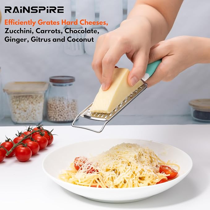 Professional Cheese Graters for Kitchen Stainless Steel Handheld, Metal Lemon Zester Grater With Handle For Cheese, Chocolate, Spices, Kitchen Gadgets And Tools, Soft Grip Handle, Mint Green