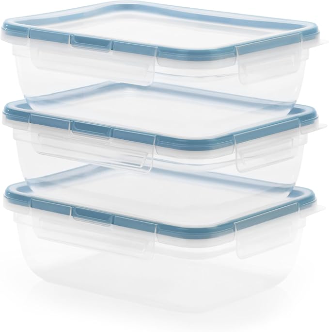 Snapware Plastic Total Solution (3-Pack, 8.5-Cup) Food Storage Containers | Meal prep containers with plastic BPA-free lids with 4 locking tabs, microwave, dishwasher, & freezer safe