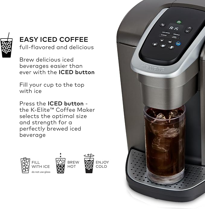 Keurig K-Elite Single Serve K-Cup Pod Coffee Maker, with Strength and Temperature Control, Iced Coffee Capability, 8 to 12oz Brew Size, Programmable, Brushed Slate | Strength, Temperature Control, Iced Coffee Capability, 8 to 12oz Brew Size, Programmable