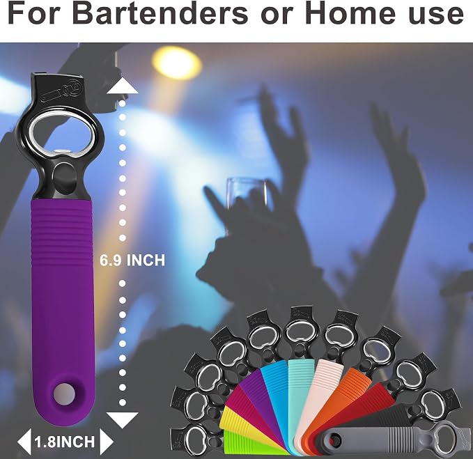 2-in-1 Soda Can Tab & Beer Bottle Opener, Purple, 2-Pack | Easy pull tab opener with soft silicone handle protects nails & arthritic hands. Great for bars, picnics, and outdoor events