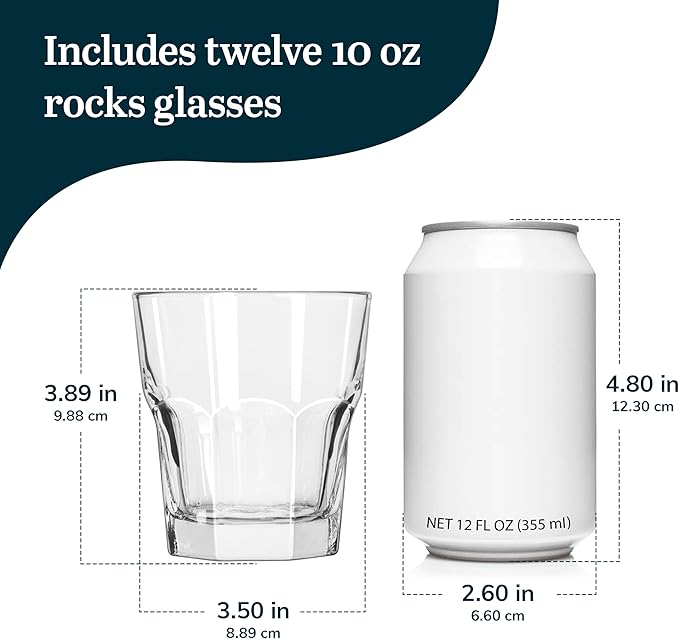 Libbey Gibraltar DuraTuff Drinking Glass Drinking Cup Set, Iconic Heavy Base Bar Glassware Thick Drinking Glasses Set of 12, 10-Ounce Rocks Glasses