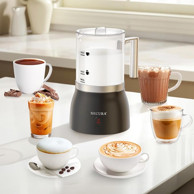Secura Detachable Milk Frother and Steamer, 17oz Electric Milk Warmer 4-in-1 Hot/Cold Foam Maker for Latte, Cappuccinos, Macchiato, Hot Chocolate, Glass Milk Jug Dishwasher Safe | Detachable Dishwasher-Safe Jug, Fast & Quiet Frothing, 17oz Large Capaci...
