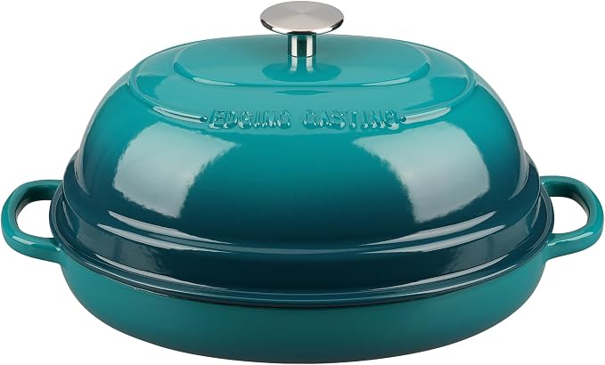 EDGING CASTING Enameled Oval Cast Iron Dutch Oven Pot with Lid, Bread Dutch Oven for Sourdough Bread Baking, Dutch Oven Bread, Bread Oven, 6QT, Darkcyan