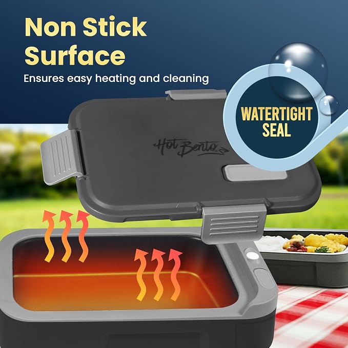 PLUS Self-Heated Cordless Lunch Box & Food Warmer, Ebony | Removable Battery Powered, Child Safe, Portable & Compact, Ideal for Travel, Jobsite, Picnics, School & Outdoor Recreation