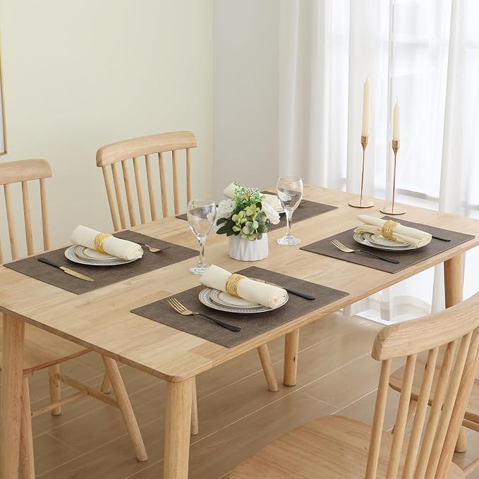 Homaxy PU Faux Leather Placemats for Dining Table, Set of 6, Dark Brown | Waterproof Wipeable Washable Table Mats, Easy to Clean Anti-Slip Place Mats, 11.8" x 17"