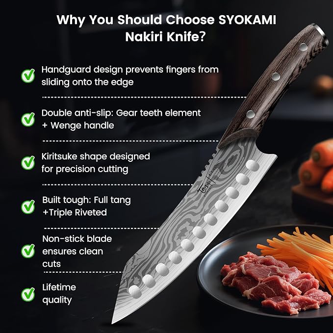 Japanese Kitchen Knife, 8.2 Inch Chef Knife, Carbon Steel Kiritsuke | Razor Sharp Santoku for Precision Cutting, Damascus Pattern, Full Tang Wood Handle, Housewarming Cooking Gifts