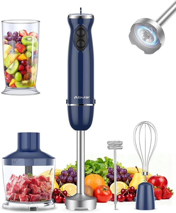 1000W 5 in 1 Immersion Blender Handheld BPA-Free 12 Speed Hand Mixer Stick | 304 Stainless Hand Blender, Mixing Beaker, Chopper, Whisk, Milk Frother, Soup, Smoothies, Baby Food, Sauce