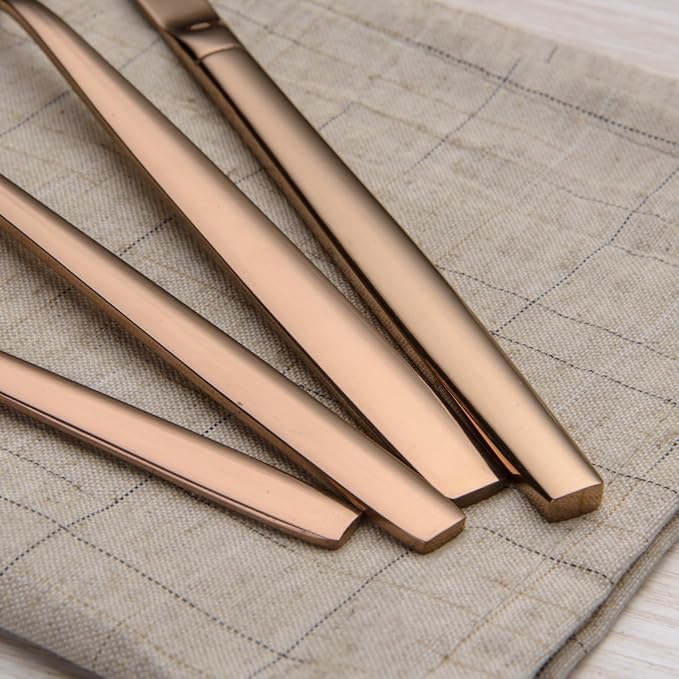 Berglander 20 Piece Titanium Rose Gold Plated Stainless Steel Flatware Set, 20 Pieces Silverware Set, Copper Color Cutlery Sets, Service for 4 (shiny Copper)