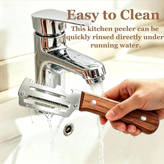 Multi-Functional Vegetable Peeler, 3-in-1 Stainless Steel Peeler | Ergonomic wooden non-slip handle, stainless steel blade, versatile uses, easy to clean