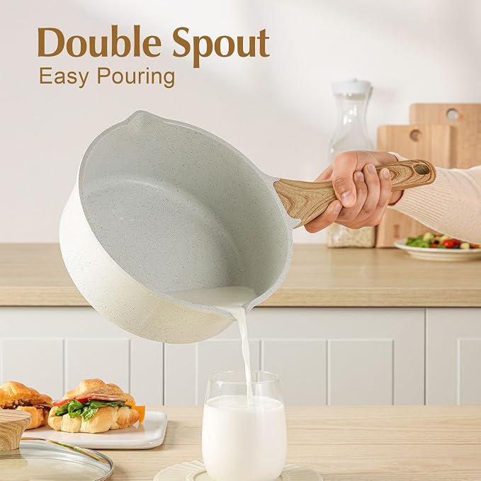 SENSARTE 3 Quart Ceramic Nonstick Saucepan with Double Pouring Spout | Cooking Pot with Stay Cool Handle, Induction Compatible, Ceramic Coating, PFOA/PFAS/PTFE Free