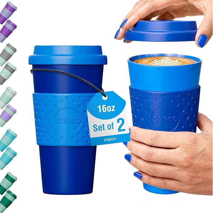 Copco 16oz Acadia Travel Mug, Set of 2 - Double-Wall Insulated, Navy & Blue | Double-Wall Insulated BPA-Free Travel Mugs - Quarter-Turn Lid & Textured Non-Slip Grip for Easy Travel