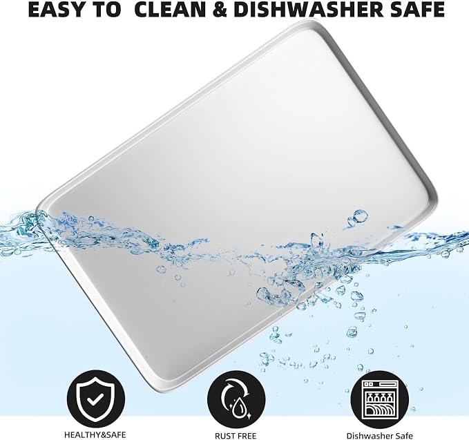 16× 24 Inch Cookie Sheet Pans Set of 3-Baking Tray Jelly Roll Pan Set Commercial Grade Aluminum Coated Statinless Steel Bun Pan for Oven,Freezer,Bakery Hotel Restaurant