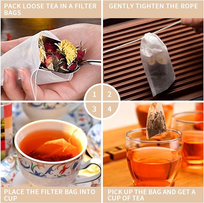 400 Pack Disposable Drawstring Tea Filter Bags, 8 x 10cm Natural Color | Empty Bag Paper Tea Infuser Safe & Natural Unbleached Drawstring for Loose Leaf Tea
