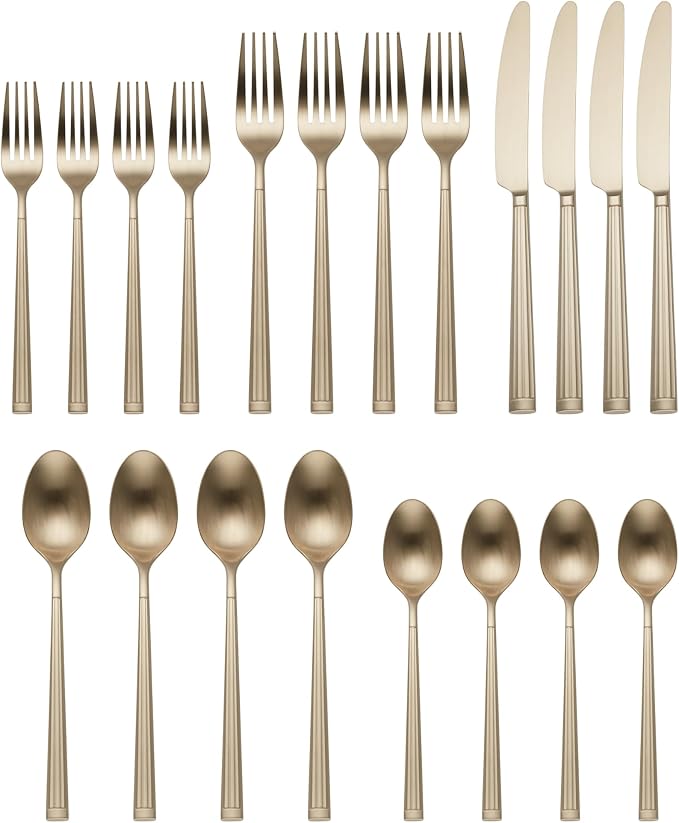 Oneida Robyn Champagne Mist Satin 20-Piece Silverware Set for 4, Flatware | champagne, dishwasher safe | includes knives, forks, and spoons | heavy duty, cutlery set for kitchen and dining, utensil set