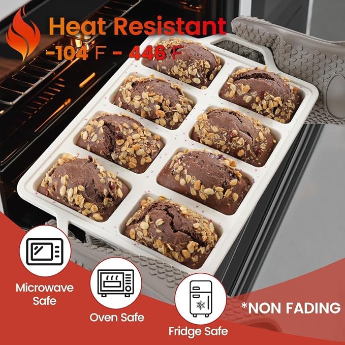 Mini Loaf Pans, Metal Reinforced Frame Silicone Bread Loaf Pans 8 Cavities Nonstick for Baking Cornbread, Mini Bread, Brownie, Cheesecake, Chocolate 2 Pack Confetti