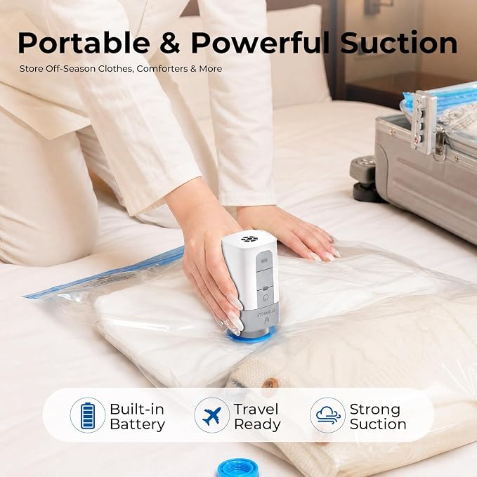ETENWOLF 15 Combo Vacuum Storage Bags for Travel with Wireless Pump | Vacuum Seal Bags for Clothing Travel, Compression Packing Bags for Clothes and Blankets, Space Saver Bags in Carry-On Sizes