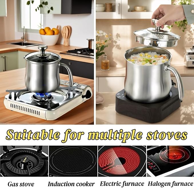 1.8-Quart Stainless Steel Saucepan with Pour Spout & Glass Lid – Perfect for Boiling Milk, Making Sauces, Gravies, Pasta & Noodles | No Coating, Easy Clean, Kitchen Essential
