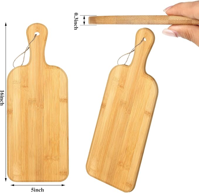 Patelai 12 Packs Wooden Cutting Board Set with Handles Large Kitchen Serving Plain Chopping Board Bulk Gifts for Mom for Vegetables Meat Pizza Cheese Fruit Bread(Bamboo,16 x 5 Inch)