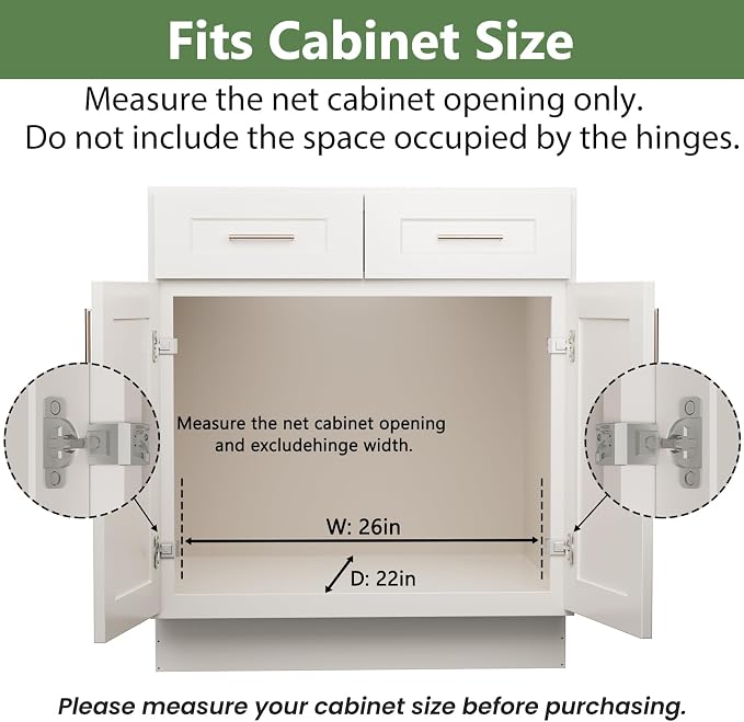 2 Tier Individual Pull Out Cabinet Organizer 25½" W x 21½" D, Heavy Duty Cabinet Pull Out Shelves, Slide Out Drawers Organization for Kitchen Cabinets Bathroom