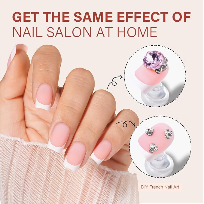 AILLSA French Tip Nails Press On Nails 5 Colors For Nail Art DIY Extension | French Tip Press On Nails Short Square No Need to File 3 in 1 Acrylic False Nails Gifts For Women 15 Sizes 150 Pcs