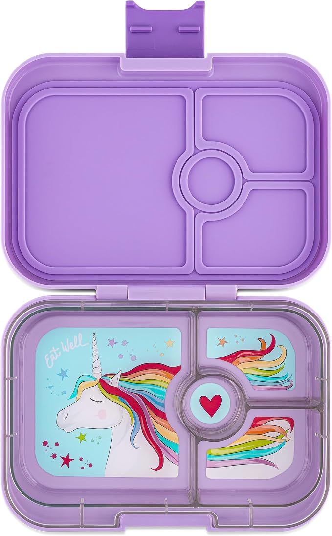 Yumbox Panino Leakproof Bento Lunch Box - Lavande Purple Unicorn | Sandwich-Friendly, 3 Compartments + Dip, Lightweight, Easy-Open Latch, Kid-Friendly Design