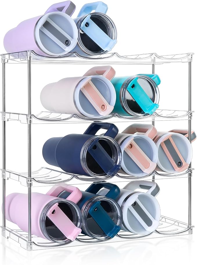 Larger Water Bottle Organizer for Stanley 40 oz Tumbler, Tumbler Organizer | Stackable Water Bottle Holder Rack for Cabinet, Kitchen Storage Organizer for for Stanley Cup Accessories, Tumbler Storage