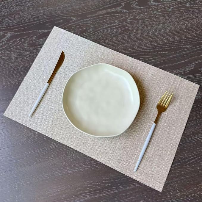Zupro Placemats Set of 4 Woven PVC 18"x12" Everyday use-(Gradient-Beige) | Washable Heat-Resistant Non Slip Table Mats PVC Vinyl Kitchen Dining Patio Table Place Mats for Holidays Dinner Parties BBQs