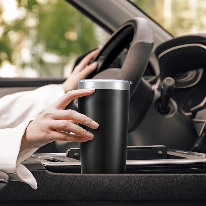 20 oz Tumbler with Lid Stainless Steel Insulated Tumblers Bulk Cups Mug | Double Wall Vacuum, Powder Coated, Keep Drinks Cold and Hot, Waterproof Lid, Fit of Car Cup Holders, Black, 8 Pack