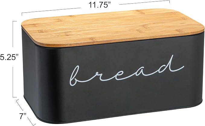 Bloomingville Metal bread Bin with Bamboo Lid, Black (Pack of 3)