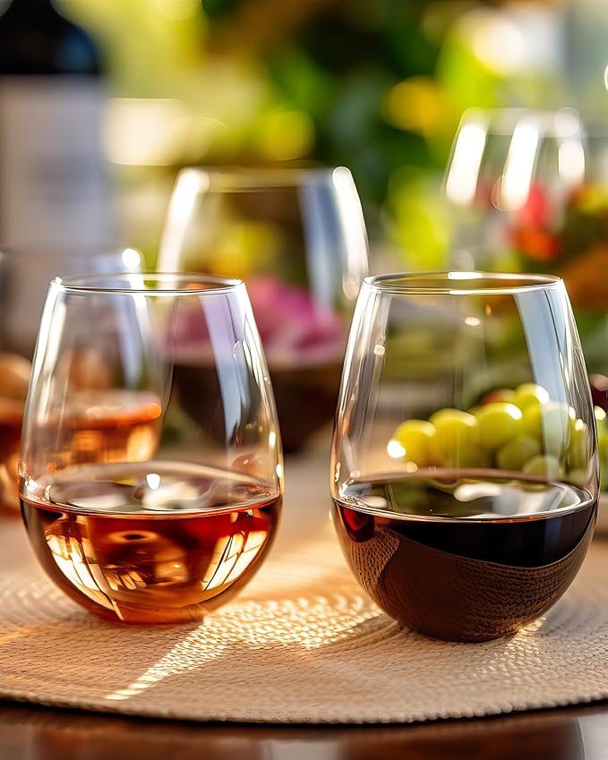 LUXU Stemless Wine Glasses(Set of 4)-20 oz,Crystal Wine Cups | Red or White Wine,Large Water Juice Glasses,No Stem Glass Beverage Cups,Clear Drinking Tumblers for Any Occasion