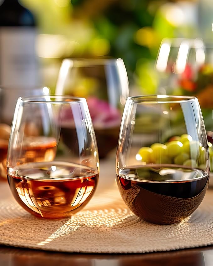 LUXU Stemless Wine Glasses(Set of 6)-20 oz | Crystal Wine Cups for Red,White Wine,Large Water Juice Glasses,No Stem Glass Beverage Cups,Clear Drinking Tumblers