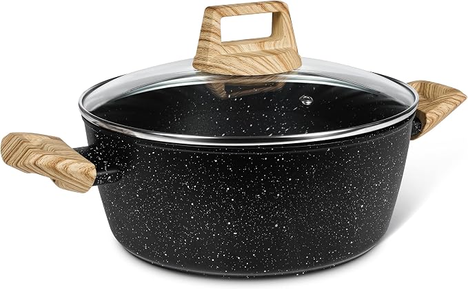 MICHELANGELO 4.3 Quart Nonstick Soup Pot with Lid, Non-Toxic Granite Coating, Induction Compatible, Non Stick Pot for Cooking with Stay-cool Handles, Black